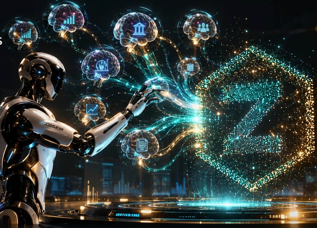 ZOOSER interactive futuristic neural and financial intelligence illustration